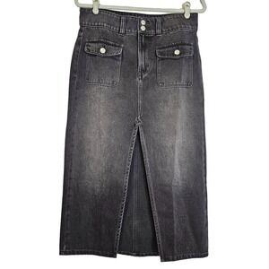 NEW no tags We the Free People 27 Faded Black Maxi Denim Skirt Front Slit